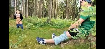 Dick Flash in the forest woman watches and masturbates. He joins sucks and I cum on her tits.