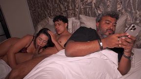stepmother shares bed with husband and stepson at night
