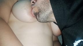 Sucking Her Big Natural Tits with Coconut Flavored Fruit Ice Cream, Good Way to Taste Her Puffy Nipples