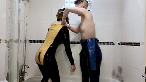 faeriewillow and i peel ourselves out of latex catsuits after a long custom shoot on a much hotter day than today ?
