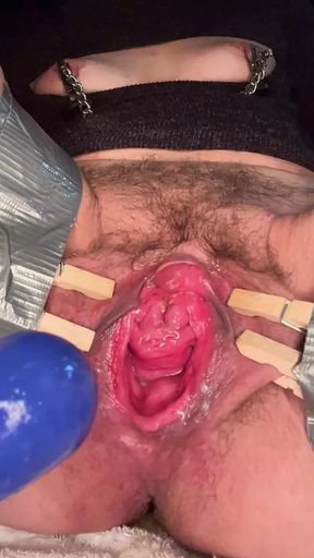 Huge dildo in the pee hole
