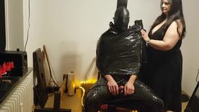 Foil Bondage Slave Part 2 - Cling Film Mummified and Edged to Madness