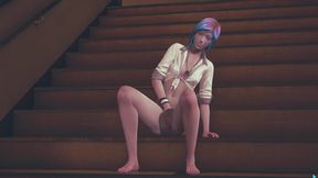 Chloe Price masturbates on the stairs in the college