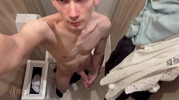 Naked student wank in public WC