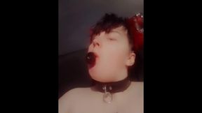 Sissy ftm catboy fellates his backside-speculum