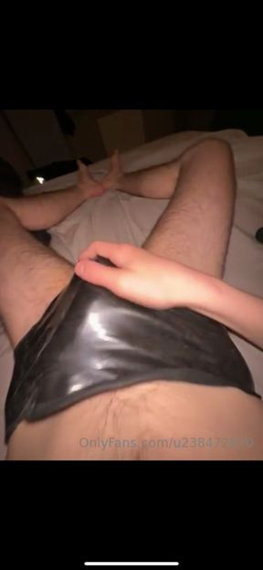 In my latex dildo panties while my vibrating cock ring makes me squirm