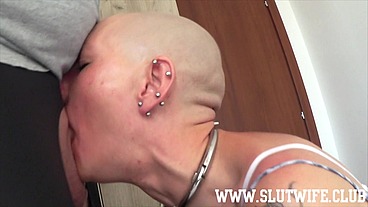 SLUTWIFE.CLUB - Submissive Bald Headed Slave Girl Enjoys A b. Sloppy Deepthroat & Facefuck Session With A Cumshot In Her Eyes