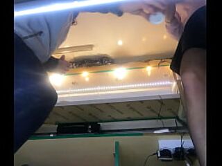 Silly hostess working in mini petticoat during winter