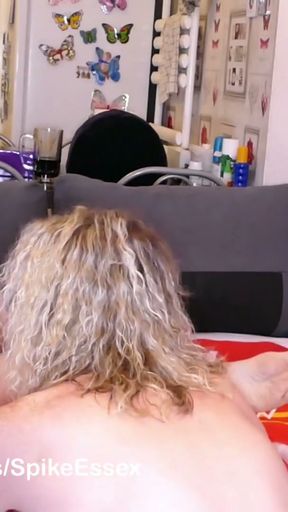 Femdom MILF Lisa pegging Mikes ass with big dildos while he is locked in chastity   Clip 1