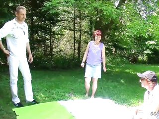 GERMAN OLDER SWINGER PAIR HAVE FFM TRIO AT BEACH
