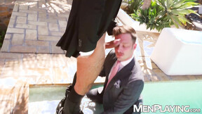 Outdoor raw breeding sesh with suited Damon Heart & Sir Peter