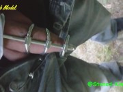 SK Outdoor pissing in my sneakers wearing urethal chastity