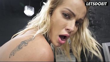 Blonde babe takes a BBC up her ass while using a dildo.