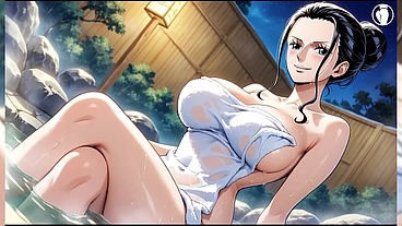 Mulher Nico Robin com buceta lisinha tocando siririca(Ai Generated)