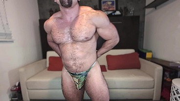 Muscular guy farts and sniffs thongs and underwear