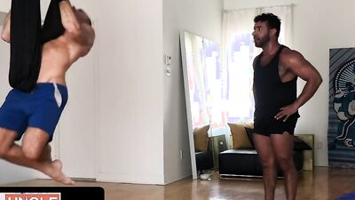 Horny chum is fucked in the ass in reverse piledriver sex position