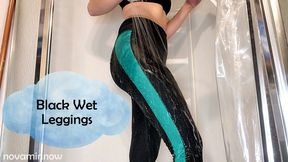 black wet leggings