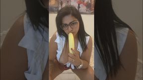 Horny, Naughty &amp; Glasses On: Nicoly Cums Hard With Her Banana Toy