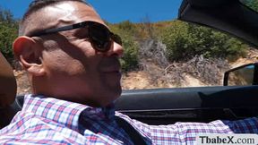 Stopping for a minute to fuck this hot TS hitchhiker