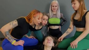 Cruel Lesbian Spitting Humiliation - Four Mistresses Spat on Slave Girl's Face and Mouth