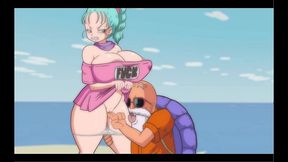 bulma balls [ dragon ball hentai game ] ep.1 old pervert tongue made her squirt on the beach !