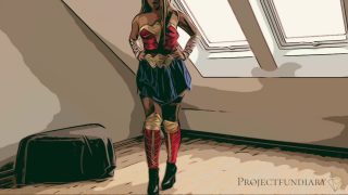 デンマーク人のワンダーウーマンコスプレイヤーがふしだらな女のように慣れてくる