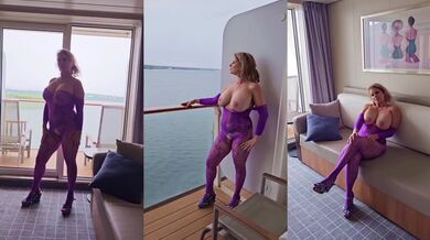 Mature milf exposes her soaking pussy in cruise cabin for real voyeur view