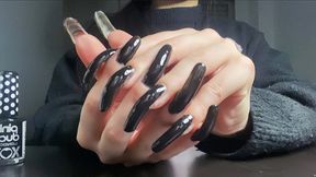 #6 - Painting my Long Natural Nails with Black Nail Polish