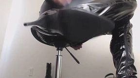 Sexy Domme in PVC Thigh High Boots Teases and Worships Submissive