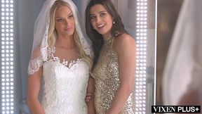 Lesbian bride is happy to taste fresh pussy before the ceremony