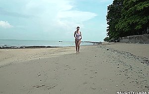 Naughty lada, white one-piece transparent when wet swimsuit