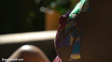 Sexy Jeny Smith poses naked. Covered with sticky tape