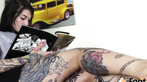 Tattoed girl feet POV