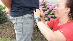 Hot blowjob in the garden after a long day