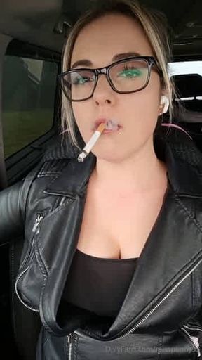 Smoking in leather jacket