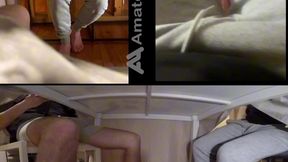 a truth or dare game between friends turns into mutual footjobs until cumming