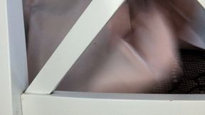 Dasha Kelly is at work , wearing a miniskirt too short , lace stockings and high heels , she play with her working desk chair to asshole fuck