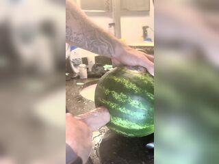 Screwing watermelon ,large rod,love sex