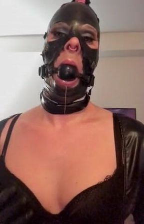 Sabrina sissy fetish latex mask and gag ball