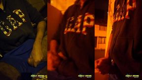 jerking off outside close up cum with cars passing by - camilo brown