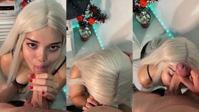 feitico de desejo: a bruxa loira hipnotiza com seu boquete profundo de halloween