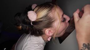 Gloryhole babe downs stranger's cum