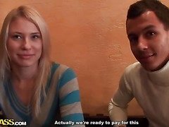 Blonde girl sex adventure in a cafe