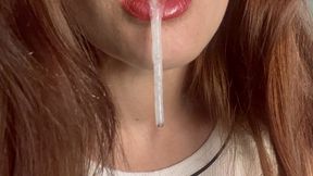 Red Lipstick Smoking Tease: Makeup, Coughs, Spit Strings, Topless Reveal