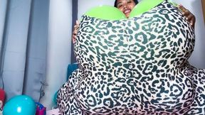 Looner Camylle Stuffs Green And Blue Balloons In Her Very Oversized Leopard Jumper