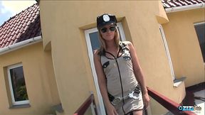 Backyard sex with her horny partner makes this blonde police officer cum hard in waves