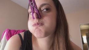 Nose Clothespin Breath Hold Challenge - Puffing Cheeks & Desperate Struggle