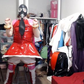 PVC Sissy Cosplay Amy Rose Gasmask Breathplay with Vibrator