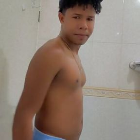 Muscular Young Man Strips Naked Before the Shower