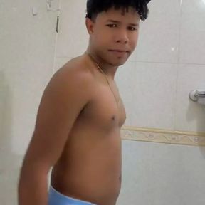 Muscular Young Man Strips Naked Before the Shower